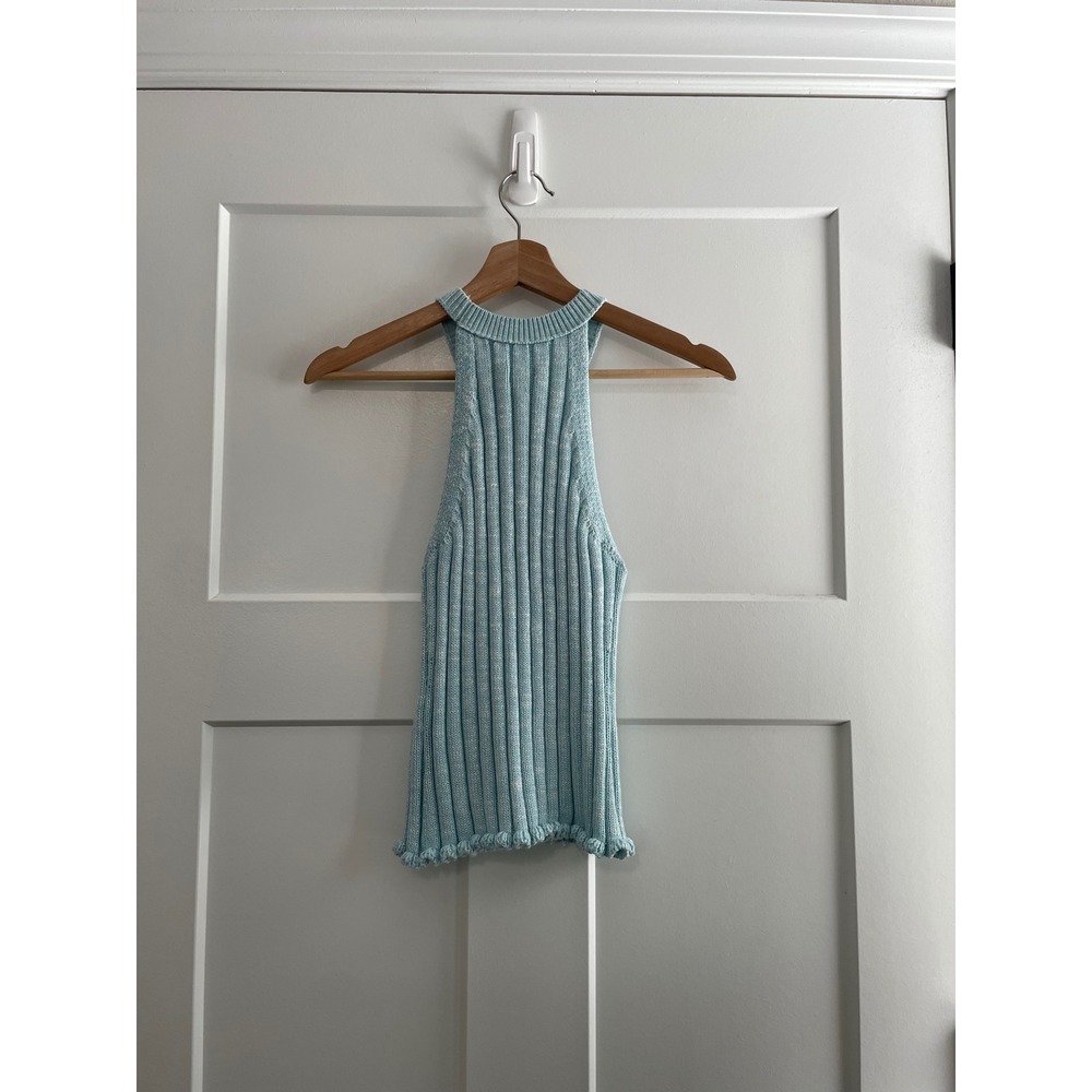 NWT Pilcro Anthropologie Ribbed Halter Knit Tank Top Light Blue Scallop Hem S - Picture 8 of 8